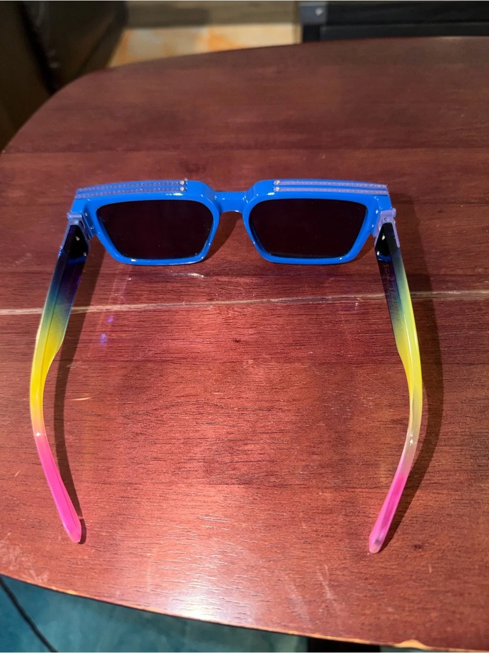 Louis Vuitton Bright Blue Geometric Sunglasses with Rainbow Temples